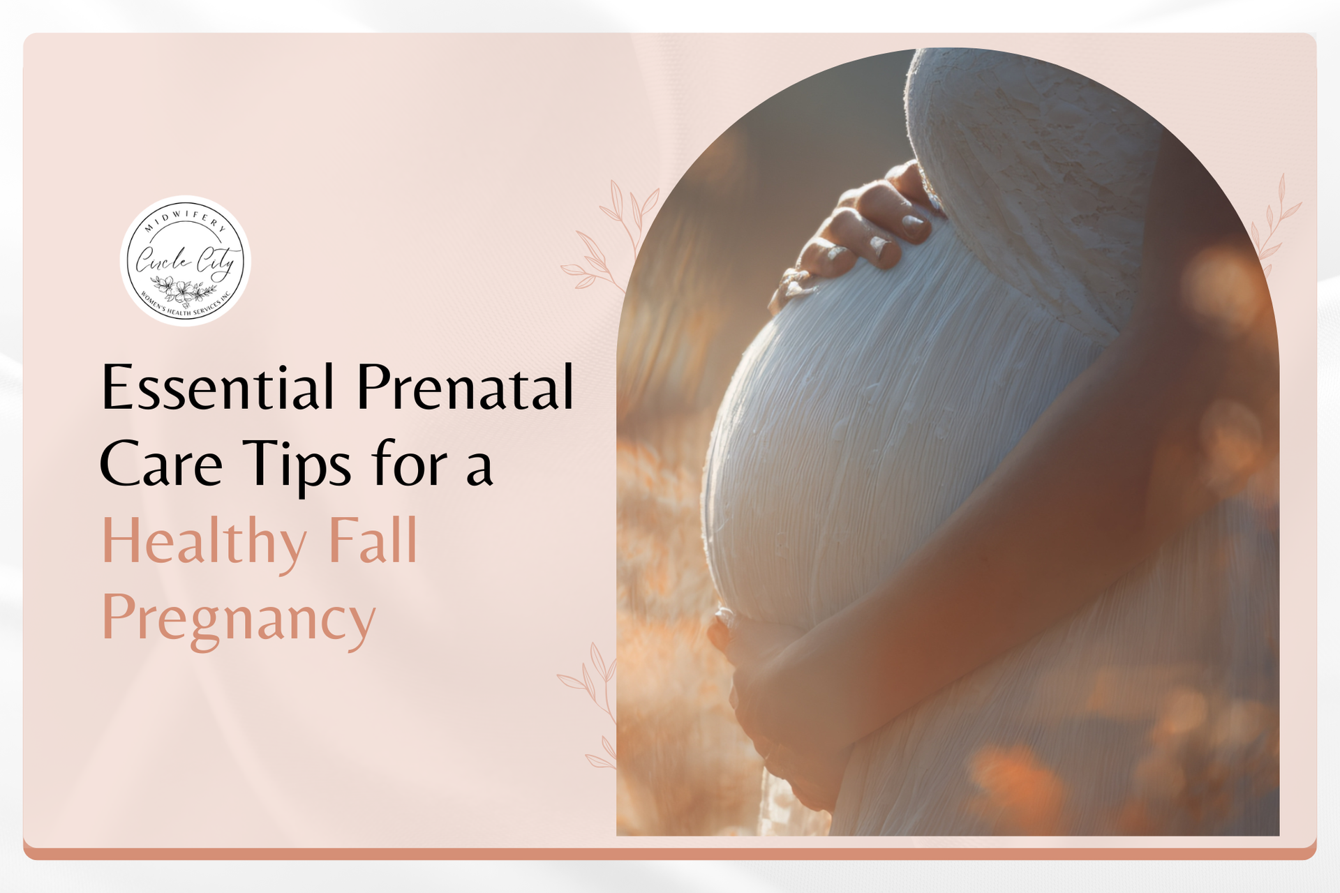 A pregnant woman cradling her belly while frolicking outdoors, preparing for birth in autumn.