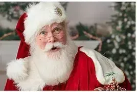 Santa Claus wearing a red suit and hat, white beard, looking at viewer.