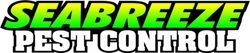 The logo for sea breeze pest control is green and yellow