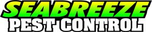The logo for sea breeze pest control is green and yellow