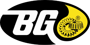 A black and yellow logo for bg with a gear in the middle.