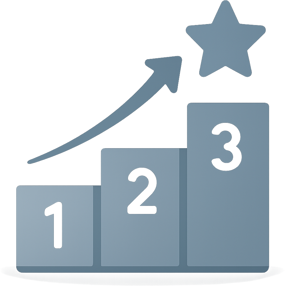 Podium with numbers 1, 2, and 3, an upward arrow, and a star.