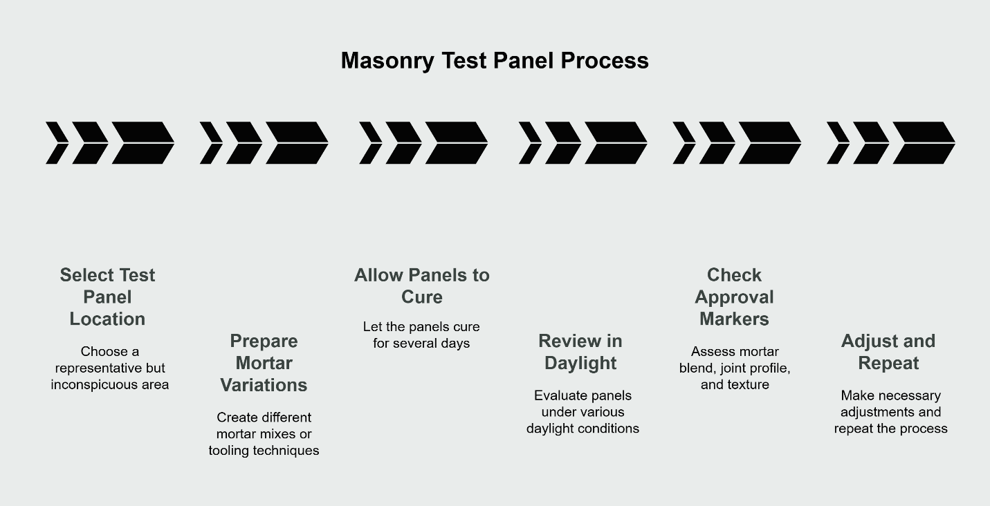 Infographic flowchart showing the masonry test process.
