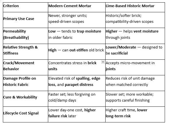 modern vs historic mortar