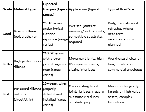waterproofing sealants a good better best