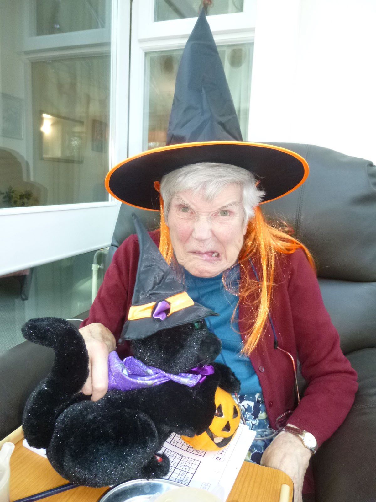 Senior woman dressed for Halloween