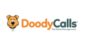 DoodyCalls logo with a cartoon dog head and orange-and-teal text, “Pet Waste Management” tagline