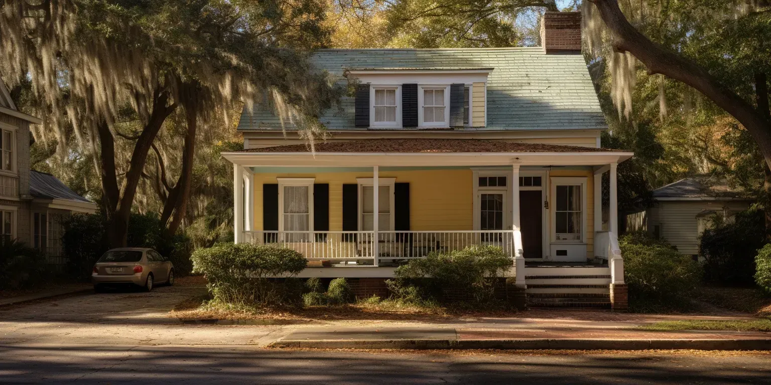 A yellow house with a porch