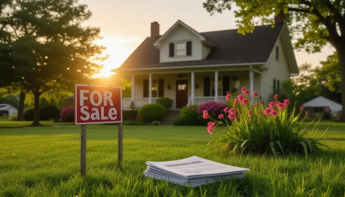 A for sale sign is in front of a house.