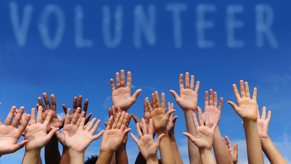 Volunteers raising their hands