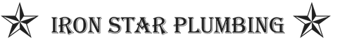 Logo for Iron Star Plumbing, featuring a five-pointed star on either side of the company name.