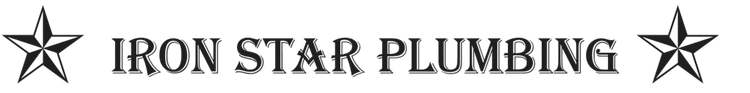 Logo for Iron Star Plumbing, featuring a five-pointed star on either side of the company name.
