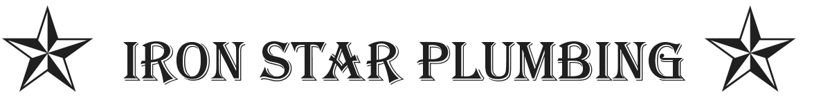 Logo for Iron Star Plumbing, featuring a five-pointed star on either side of the company name.