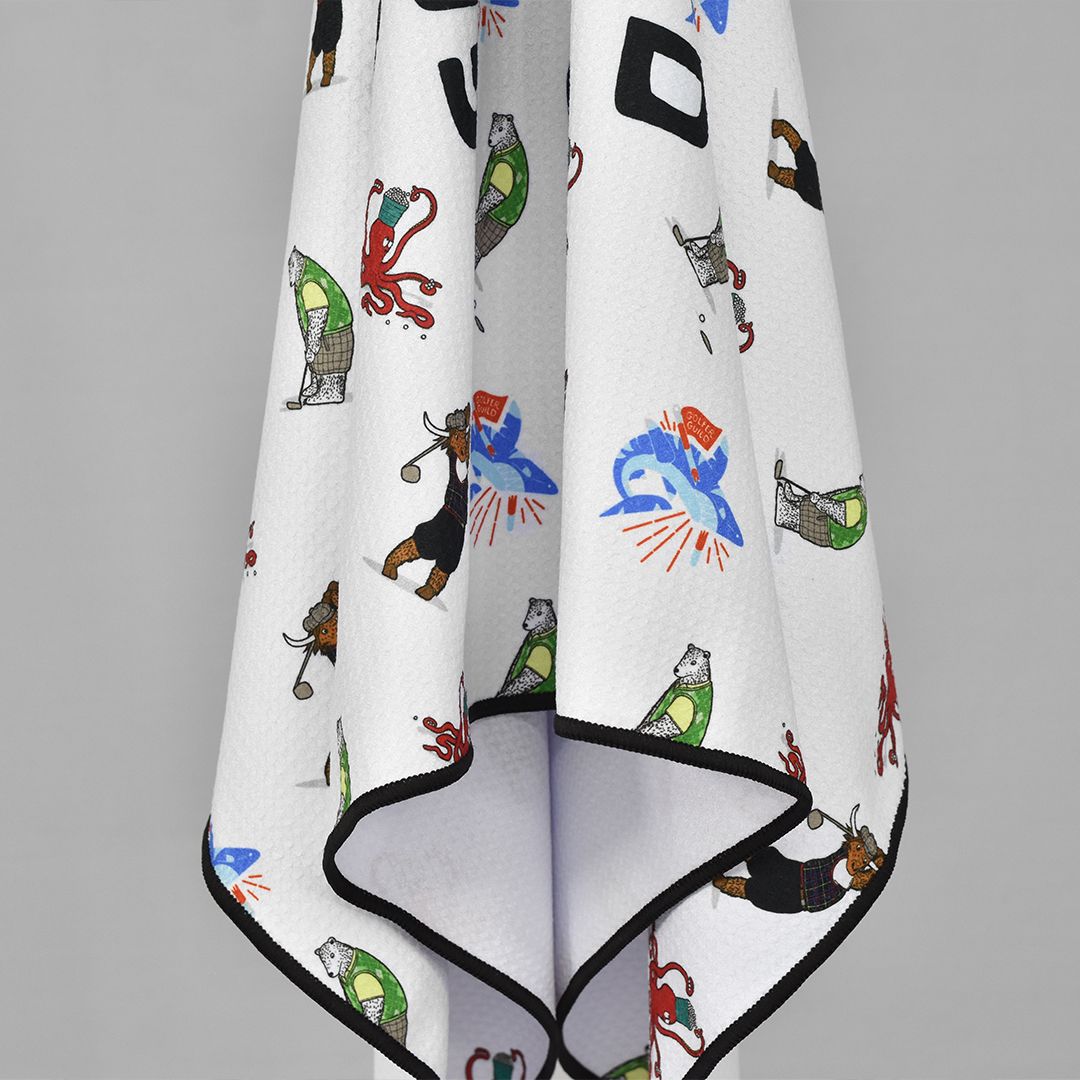 Golfer Guild Aqua-Lock Caddy Towel with golfing animal prints by Claesson & Vaun.