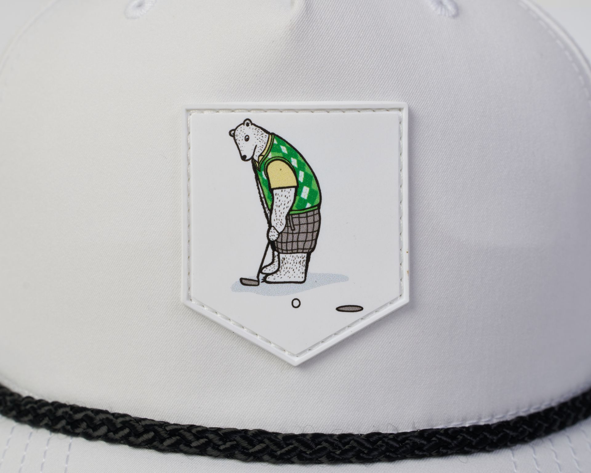 Golfer Guild Bear Drive Rope Hat with golfing animal polar bear art by Jonas Claesson.