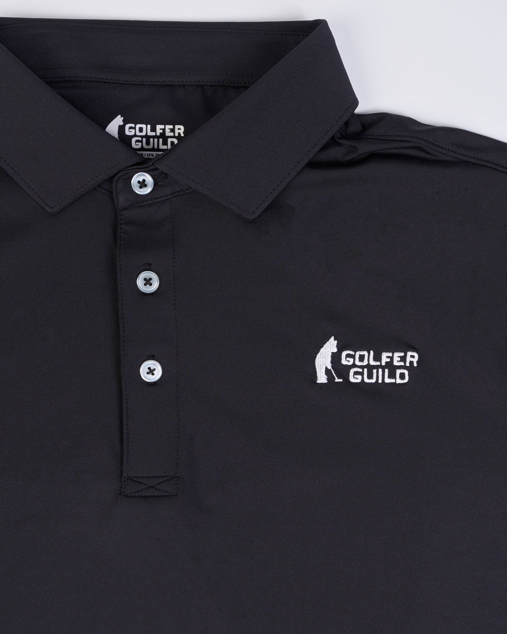Golfer Guild performance polo with embroidered signature golfing animal logo by Jonas Claesson