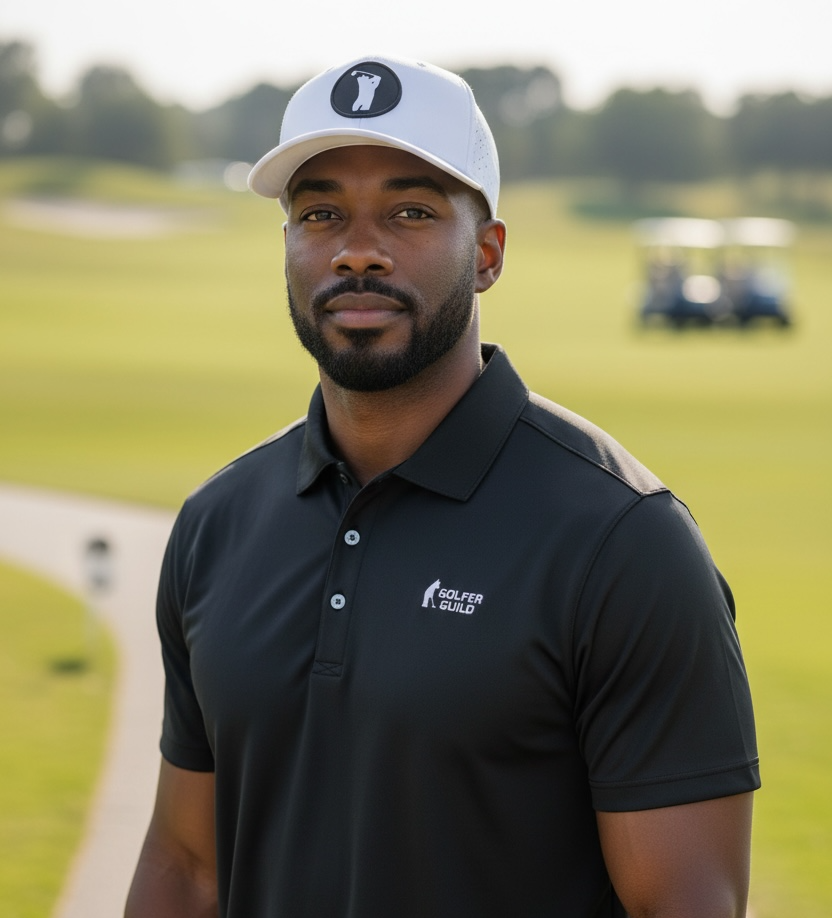 Golfer Guild Bear Drive Performance Baseball Hat with golfing animal bear art by Jonas Claesson