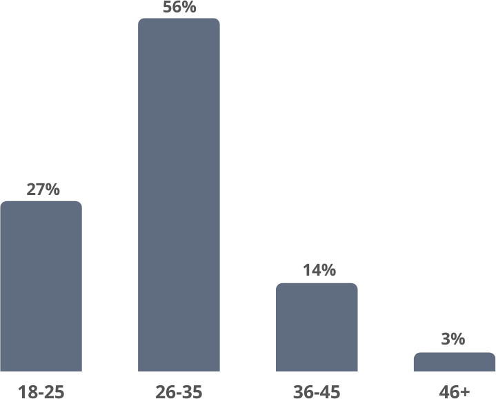 A bar graph showing the percentage of people in different age groups.