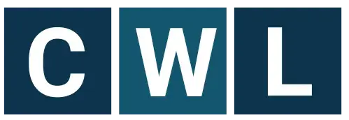 CWL logo, three square tiles with the white letters C, W, and L on a dark blue background.