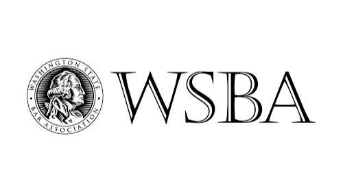 A black and white logo for wsba with a portrait of george washington on it.