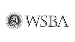 A black and white logo for wsba with a portrait of george washington on it.