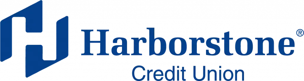 the harborstone credit union logo is blue and white on a white background .