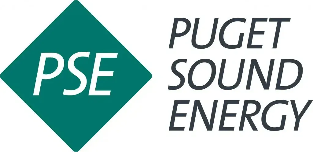 the logo for puget sound energy is a green diamond .