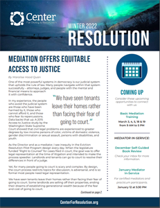 a flyer for the center for dialog and resolution offers equitable access to justice
