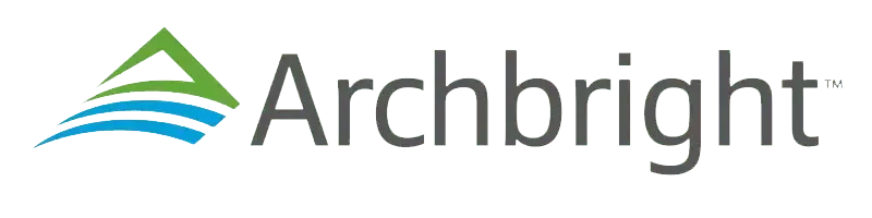 the logo for archbright is blue and green with a green arrow .