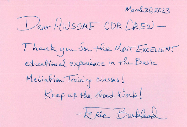 A handwritten note that says dear awesome cdr crew