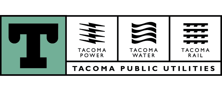 A logo for tacoma public utilities , a company that provides power , water , and rail.