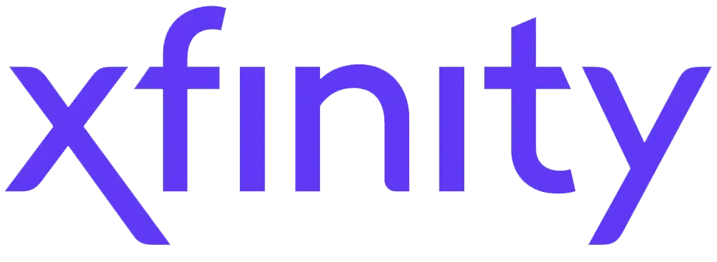 the xfinity logo is purple and white on a white background .