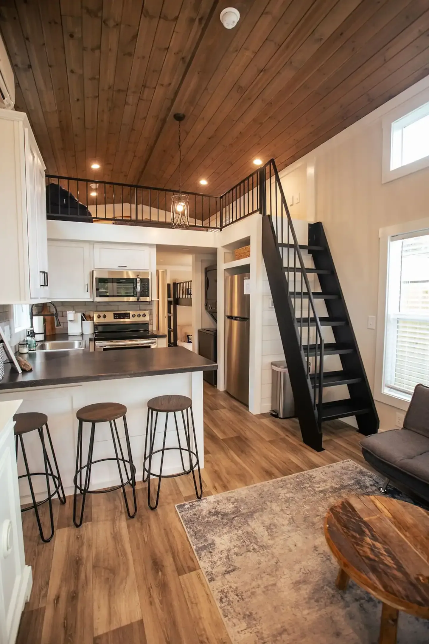 There is a staircase leading up to the second floor of the house.