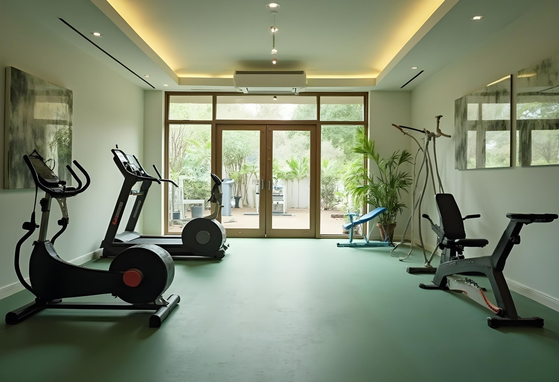 a detached garage converted into a home gym