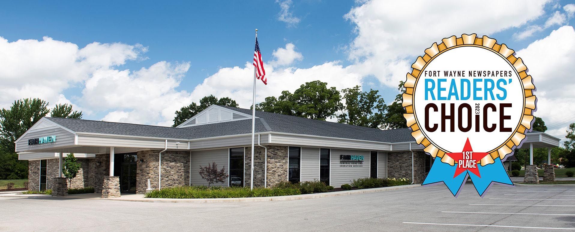 FairHaven Funeral Home building with 2023 Reader's Choice logo