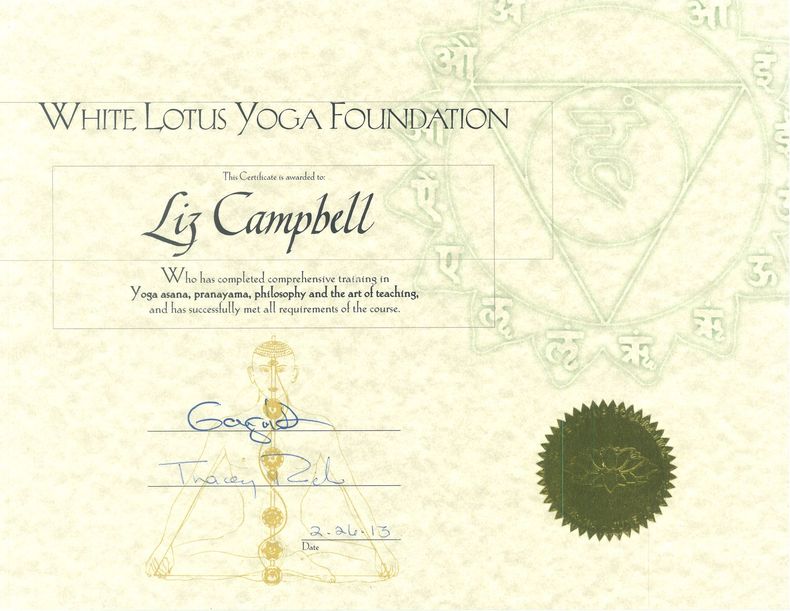 Liz's 200 hour yoga teacher certification