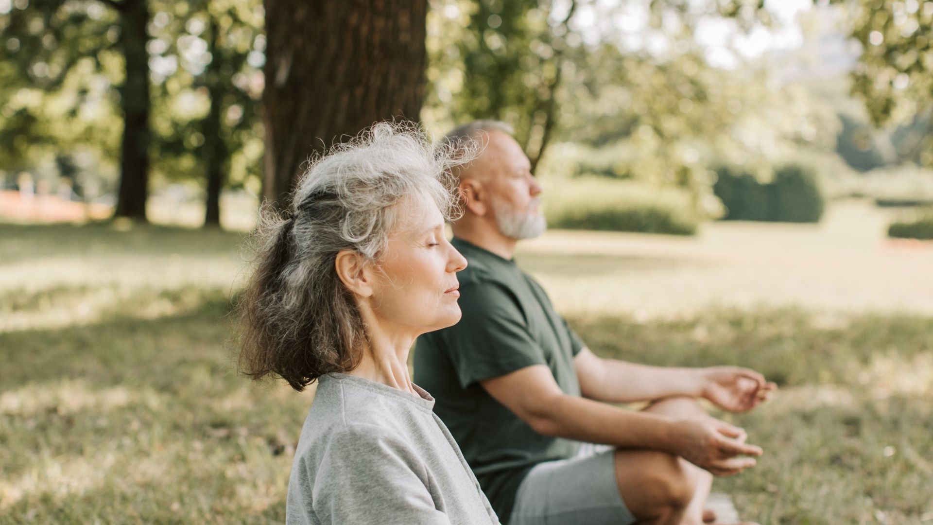 Senior couple practicing meditation