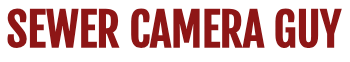 A red logo for sewer camera guy on a white background