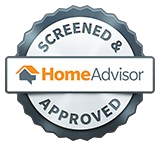 A screened and approved home advisor logo on a white background.