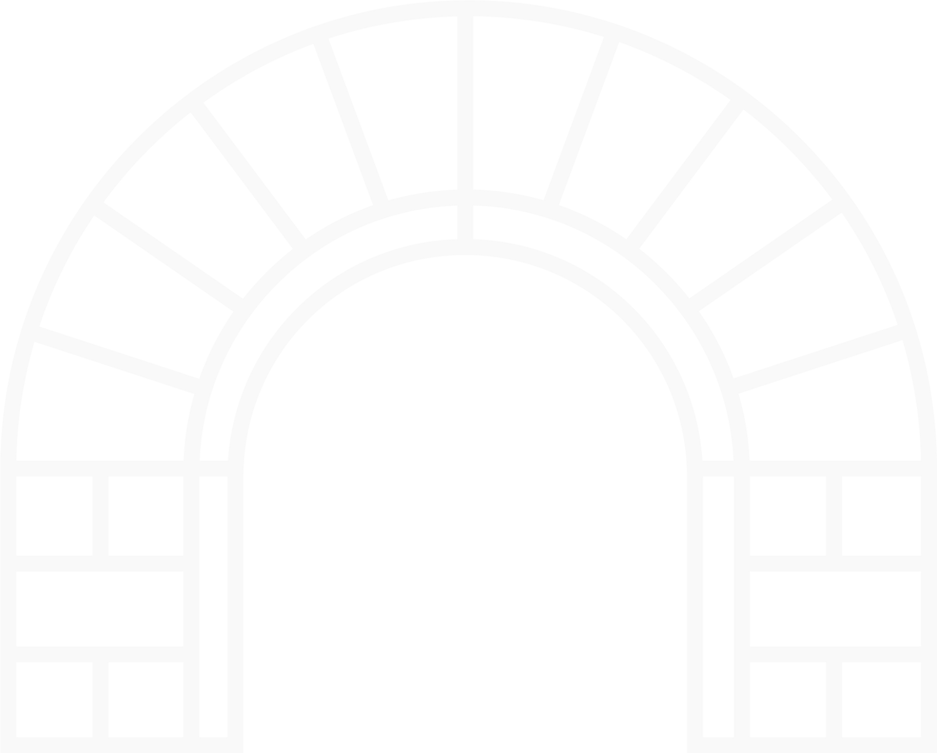 White garden arch with brick-like design.