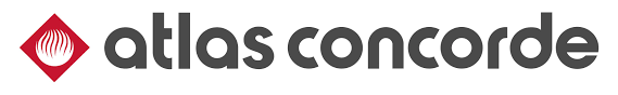 Il logo di Atlas Concorde presenta un'icona a forma di diamante rosso con linee interne bianche accanto al nome dell'azienda in testo grigio.