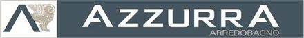 Logo aziendale di Azzurra Arredobagno, caratterizzato da testo bianco stilizzato su sfondo rettangolare grigio scuro.