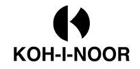 Il logo nero di Koh-I-Noor presenta un'icona circolare stilizzata con un ritaglio triangolare sopra il nome dell'azienda.