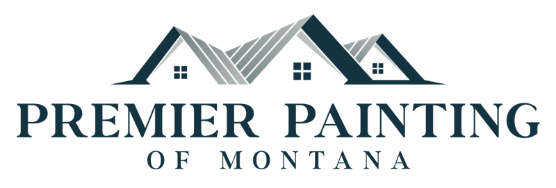 Logo for Premier Painting of Montana featuring a dark blue house roof icon above the company name in blue text.