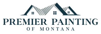 Logo for Premier Painting of Montana featuring a dark blue house roof icon above the company name in blue text.