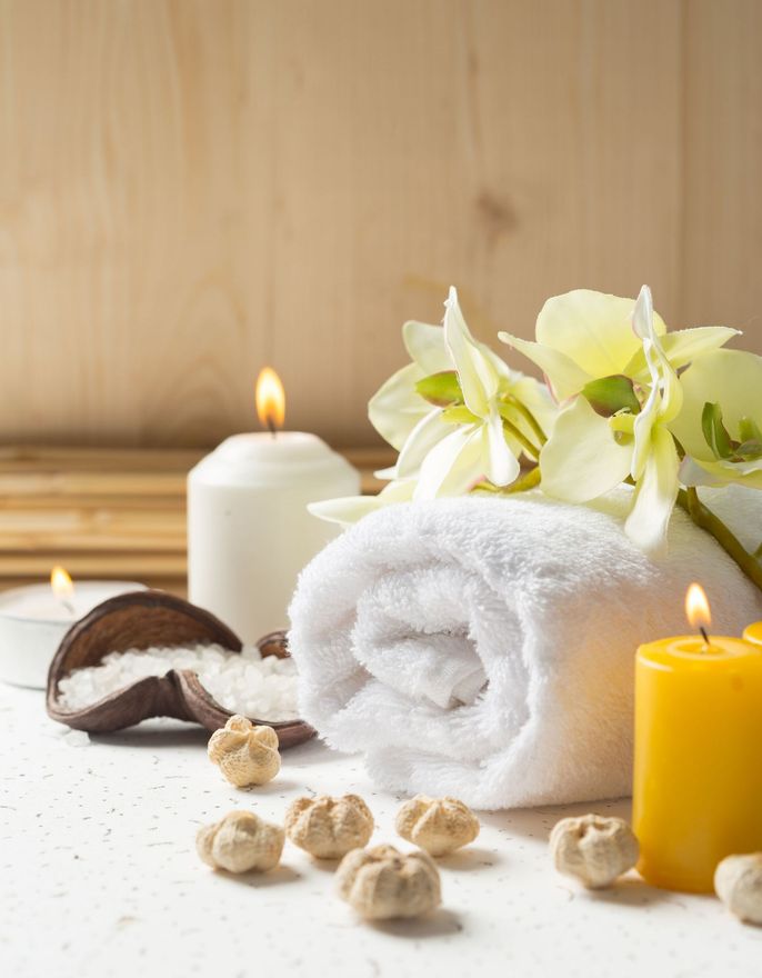 spa setting with a towel
