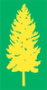 A yellow evergreen tree icon on a green background.