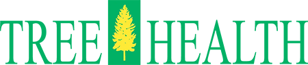 A green and white logo for tree health with a pine tree in the middle.