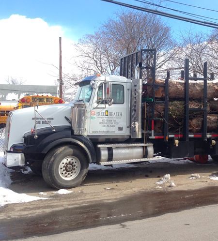 A white truck is parked on the side of the road