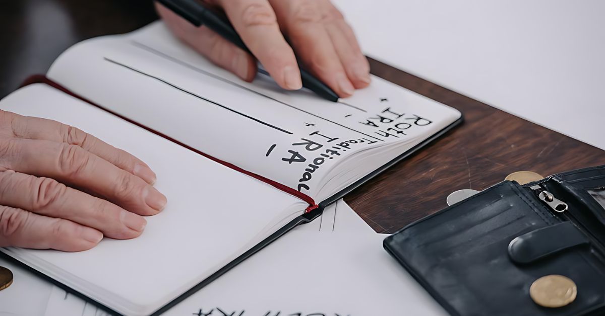 A notebook with handwritten sections that say 